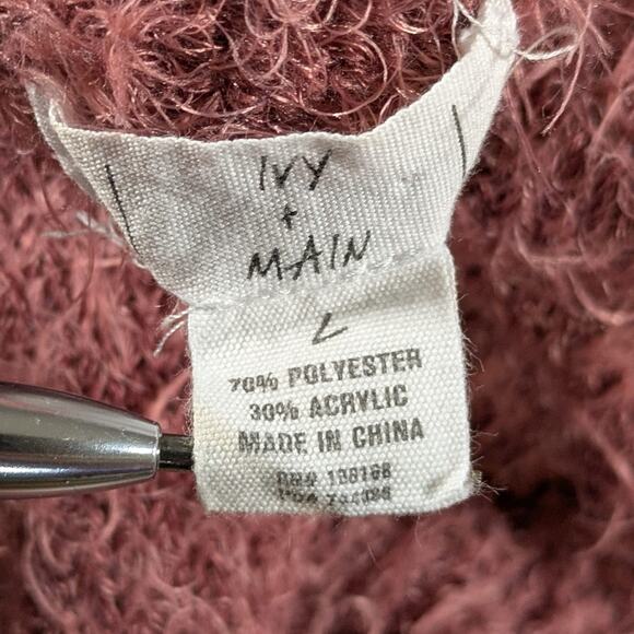 Ivy & Main Sweater L Pink Fuzzy Soft Knit Long Sleeve Open Back Round Neck Chic - Picture 5 of 13